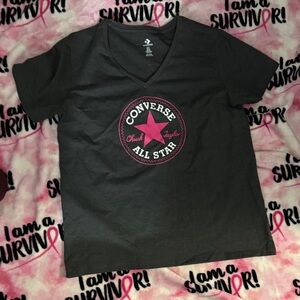Converse All Star Charcoal T-Shirt with Pink Logo